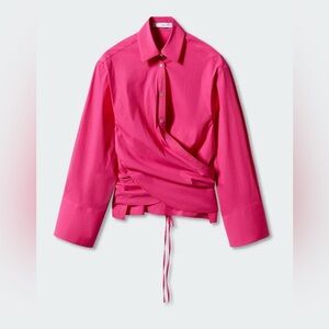 Mango Pink Wrap Button Down Shirt with Notched Collar